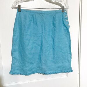 GAP Vintage Y2K Blue Side Buttons Skirt Ruffle Linen Vintage Womens Size 6